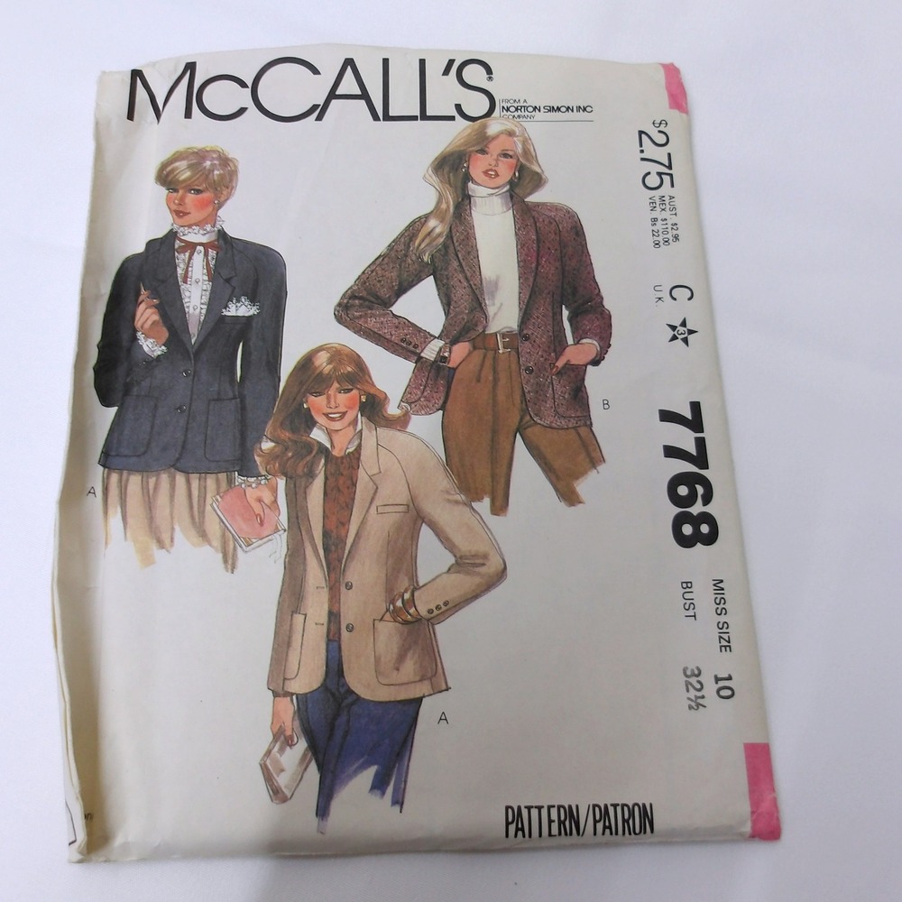 Vintage McCall's‎ Sewing 7768 Pattern Blazer Jacket Career Classic / #6364